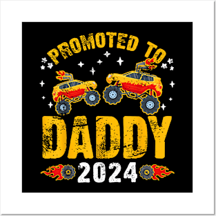 Promoted To Daddy Est 2024 Monster Trucks Dad To Be Posters and Art